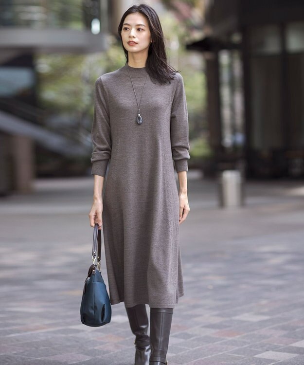 J.PRESS LADIES S 【洗える】EASY WOOL ニット ワンピース ブラウン系
