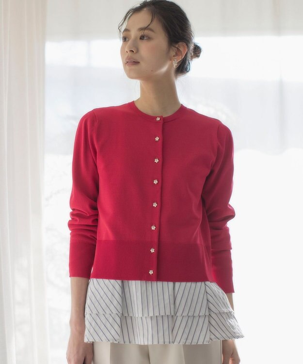 組曲 S フラワーメタル ニット カーディガン チェリー