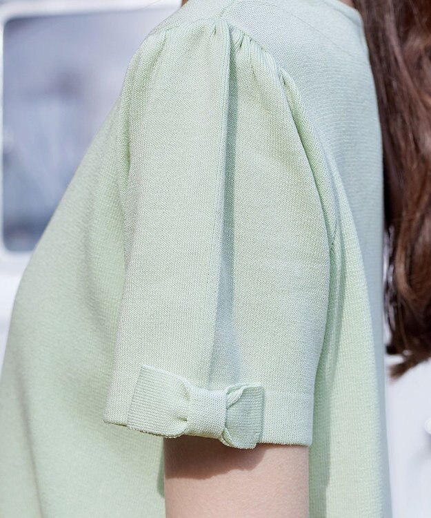 Tiaclasse 【洗える】リボン袖ニットチュニックブラウス ミント