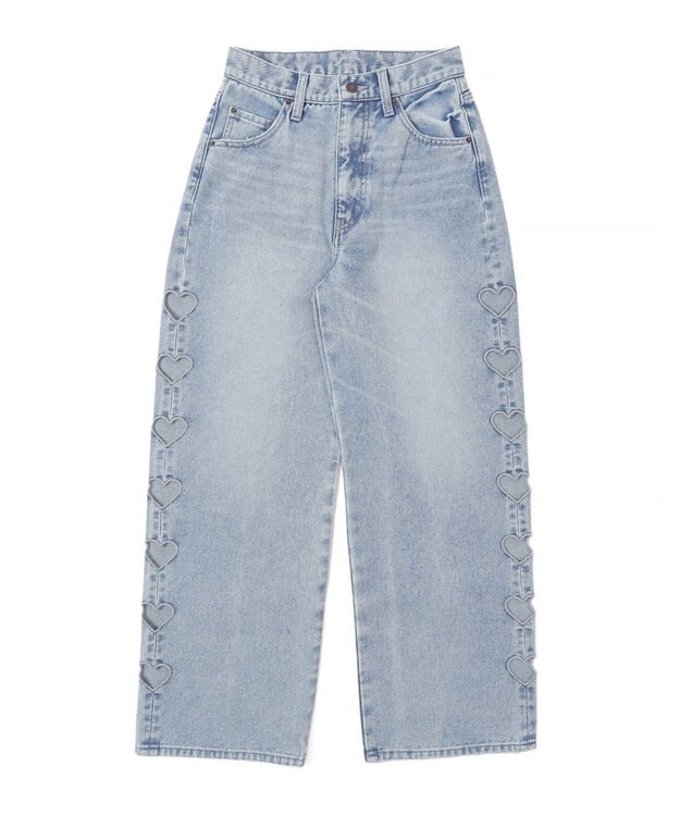 WEGO 【MLサイズ展開】ハートサイドラインストレートパンツ デニム淡色