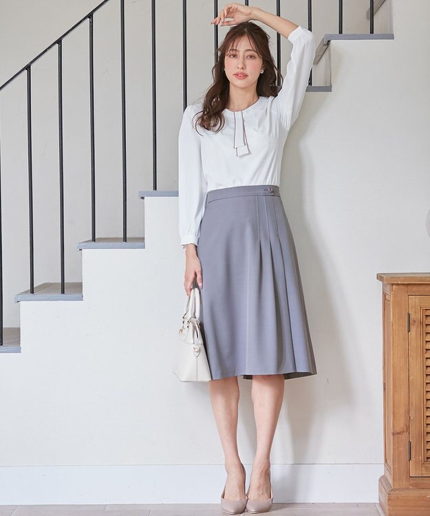 ANY SIS L 【洗える】サイドタック スカート ライトブルー