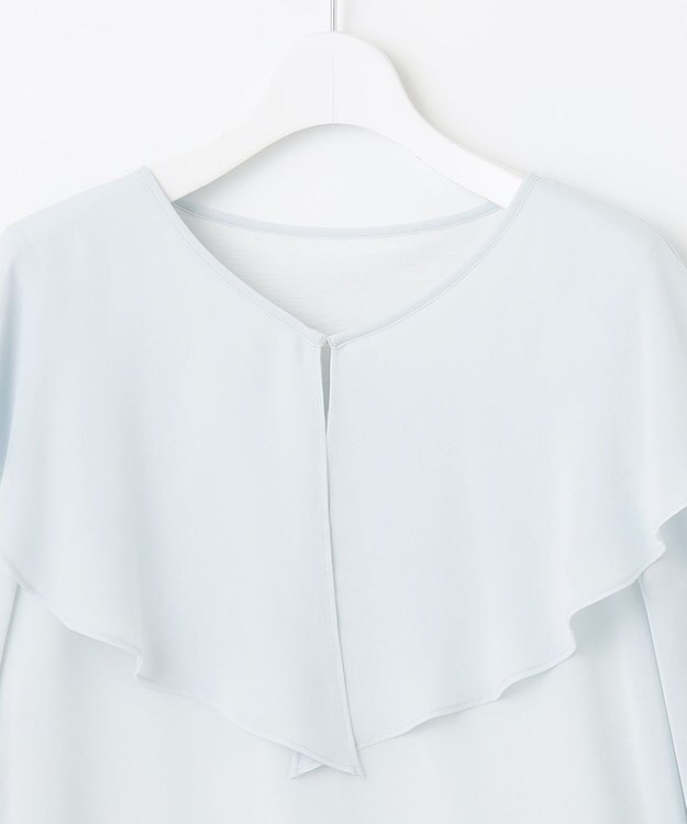 自由区 【XSサイズ～/洗える】ロイヤルシフォン ラッフルブラウス スカイブルー系