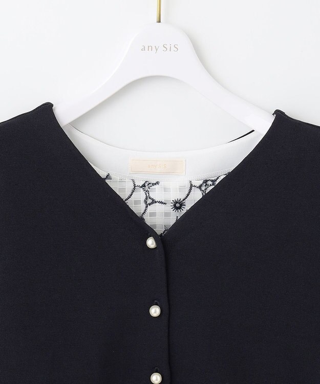 ANY SIS 【優木まおみさんコラボ】愛しの着回し カーディガン×ブラウス セット ネイビー×オフ