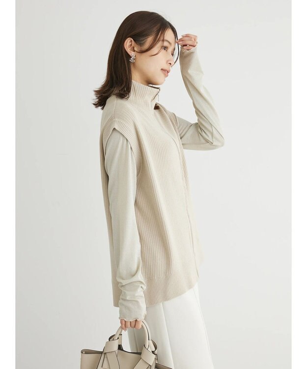 Green Parks ＺＩＰ付きリブニットベスト Beige