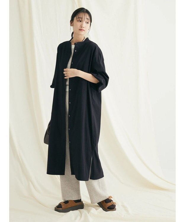 CRAFT STANDARD BOUTIQUE レーヨンデシンバンドカラーワンピース Black