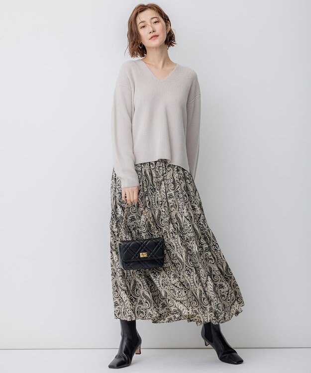 23区 【洗える】ウールミドルゲージ Vネック ニット ベージュ系