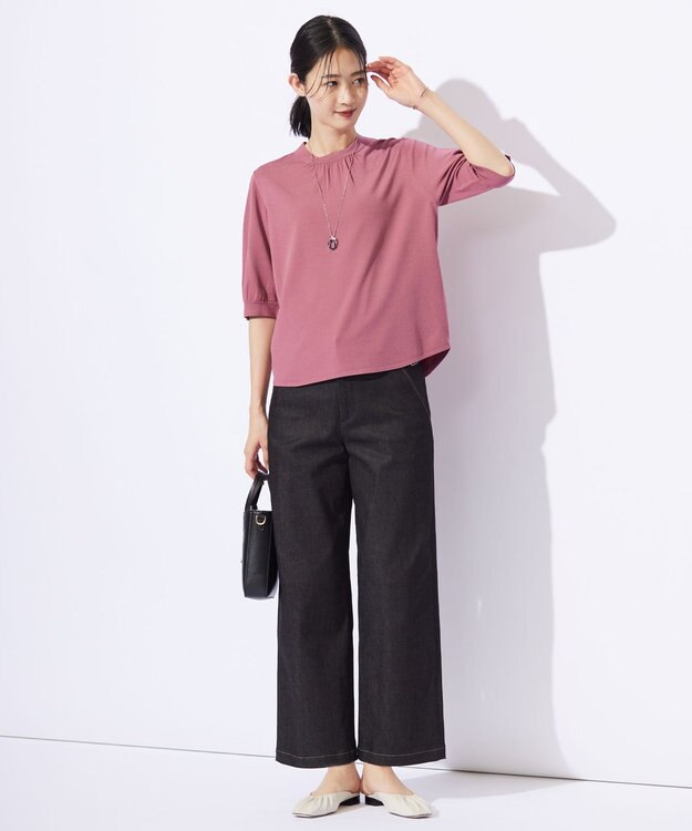 J.PRESS LADIES S 【洗える】ハイパワーデニムツイル ワイド パンツ ブラック系