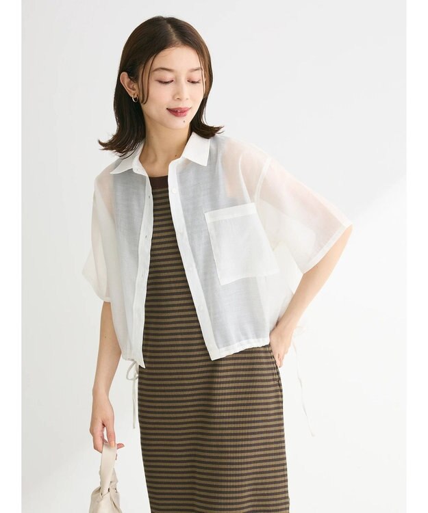 Green Parks シアー裾ドロストシャツ Off White