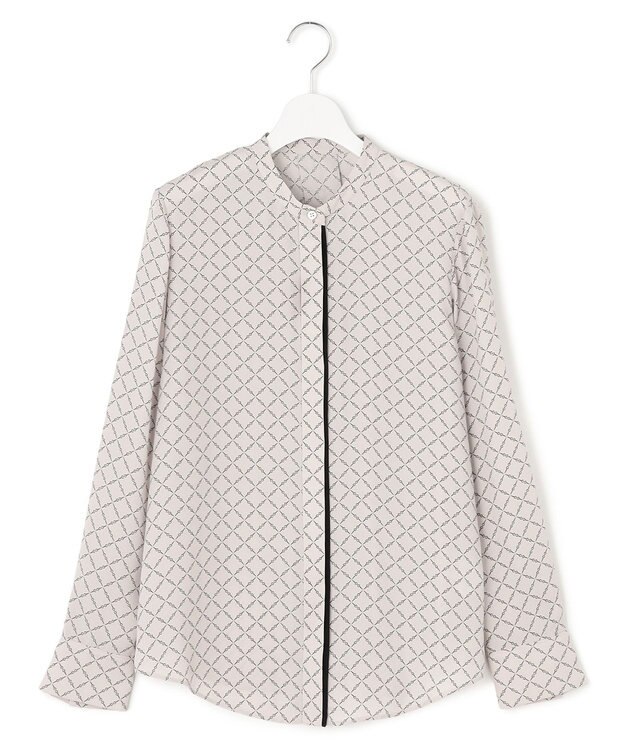 ICB L 【新色追加・WEB限定カラーあり・接触冷感・UVケア・速乾・洗える】BackSatinAmunzen バンドカラーブラウス トープベース×スクエアビット柄系