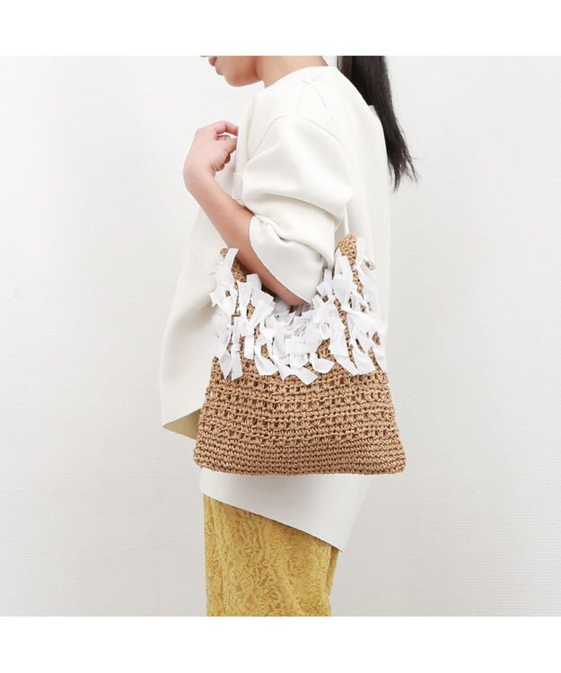 UNBILLION カシュカシュ cachecache / ペーパー手編みリボントート ホワイト