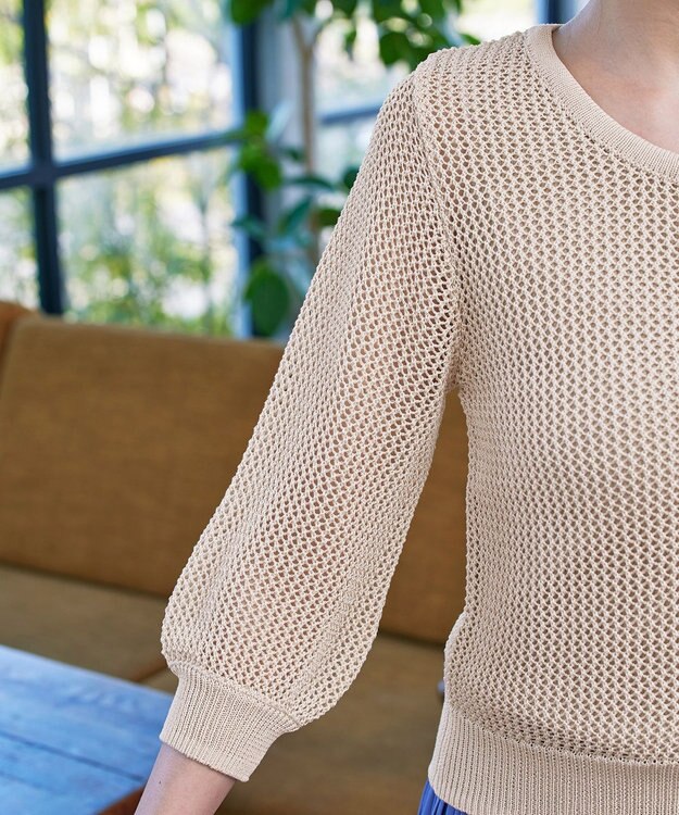 Tiaclasse L 【新色追加・洗える】パフスリーブ透かし編みニットカーディガン エクリュ