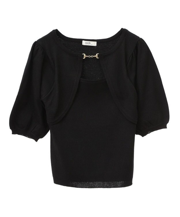 earth music&ecology ビット付きニットプルオーバー Black
