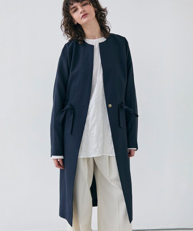 BEIGE， 【洗える】PORDIC / ノーカラードルマンロングコート Navy