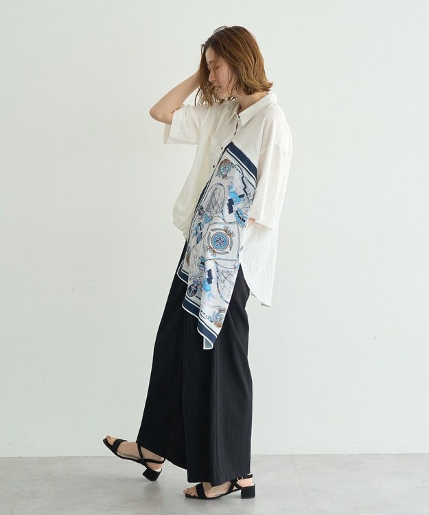 YECCA VECCA スカーフデザインアシメハーフスリーブシャツ White