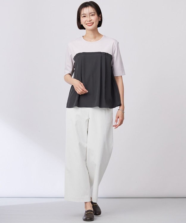 J.PRESS LADIES L 【洗える・接触冷感・UVケア・吸水速乾・防透け】麻シェルドライ ワイドストレート マリン パンツ ナチュラル系