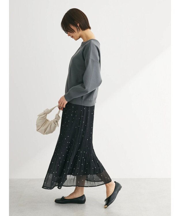 Green Parks シフォンプリーツスカート Dot Black