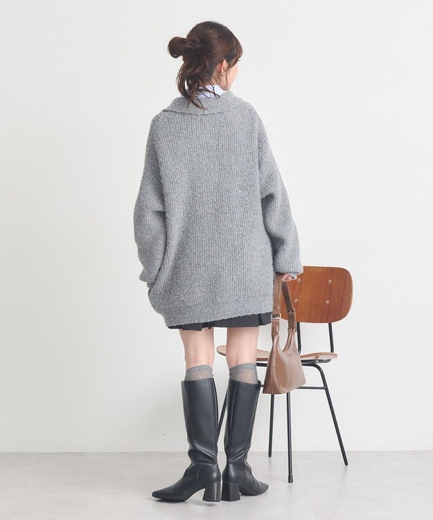 earth music&ecology 襟付きニットアウター Gray Mixture