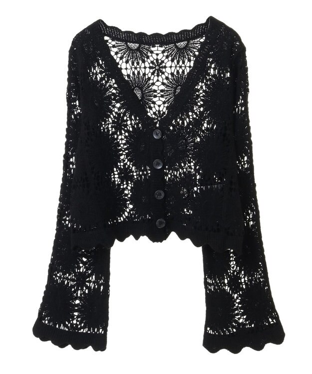 earth music&ecology クロシェ風カーディガン Black