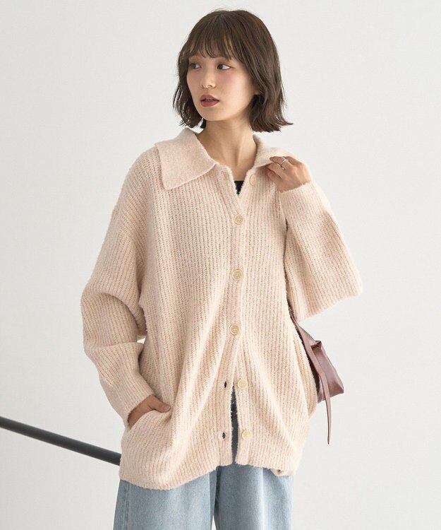 earth music&ecology 襟付きニットアウター Light Beige