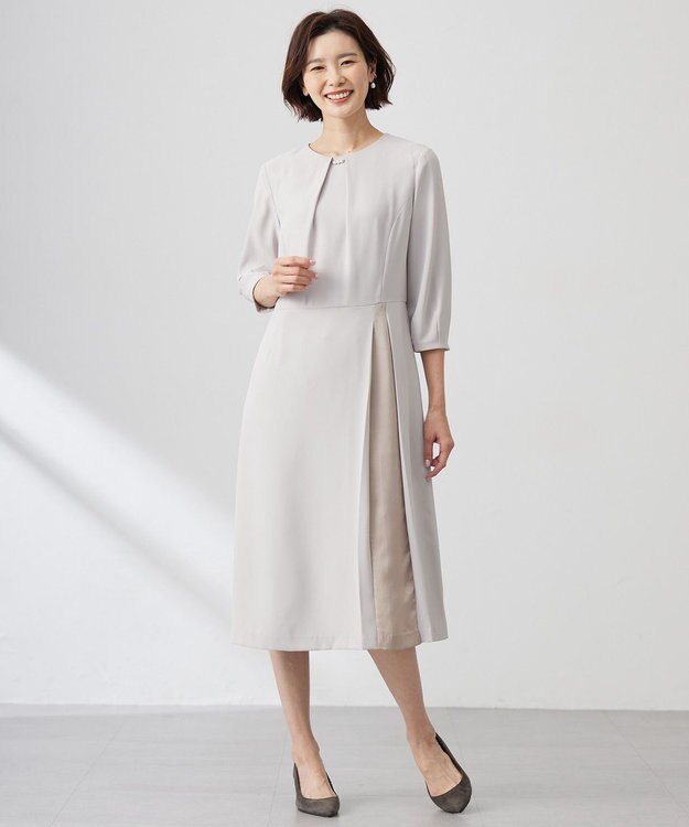 J.PRESS LADIES 【洗える】ストレッチバックサテンジョーゼット Aライン ワンピース グレージュ系