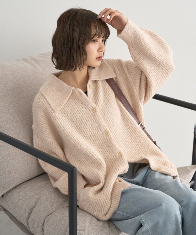 earth music&ecology 襟付きニットアウター Light Beige