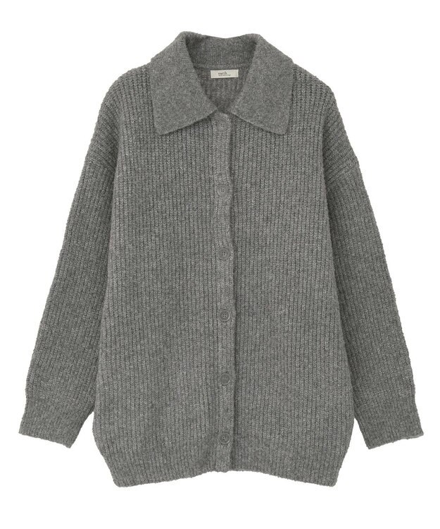 earth music&ecology 襟付きニットアウター Gray Mixture