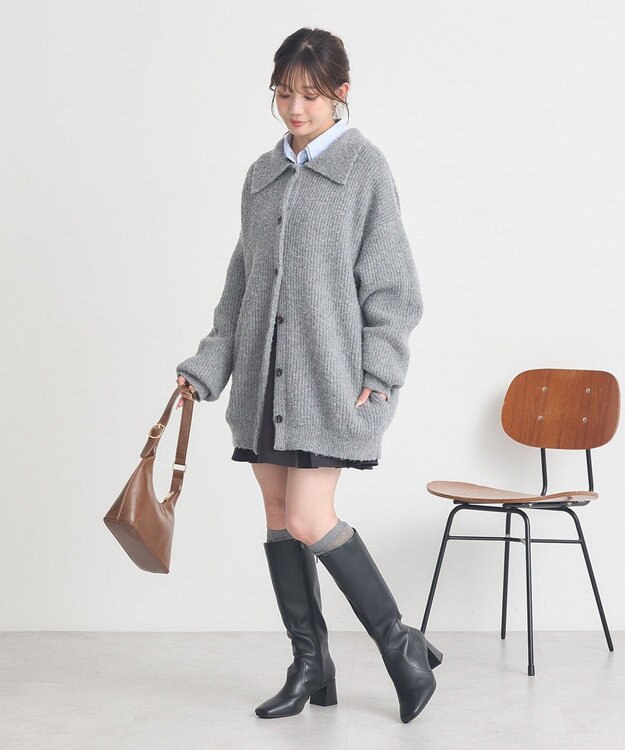 earth music&ecology 襟付きニットアウター Gray Mixture