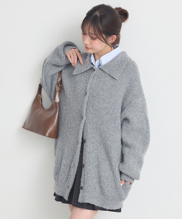 earth music&ecology 襟付きニットアウター Gray Mixture