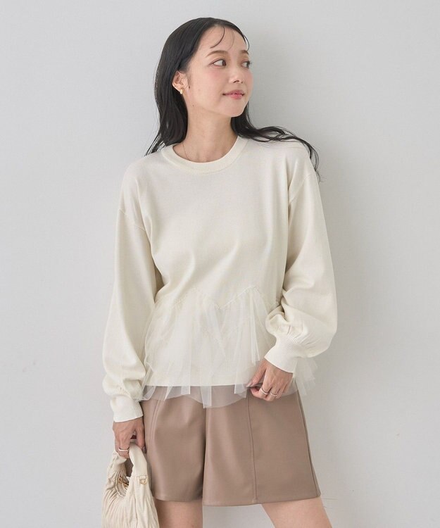 earth music&ecology チュールヘムニットプルオーバー Ivory
