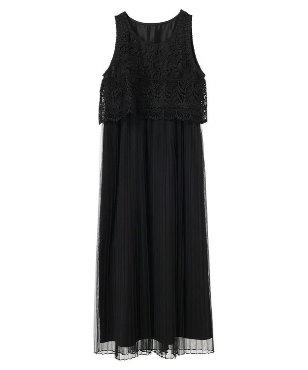 earth music&ecology レースチュールプリーツワンピース Black