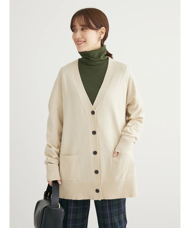 Green Parks もちやわ　Ｖネックミディ丈ニットカーディガン Light Beige
