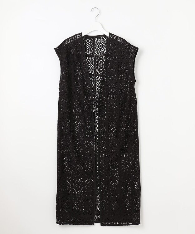 Feroux 【洗える】ヴィンテージレースロング ジレ ブラック系