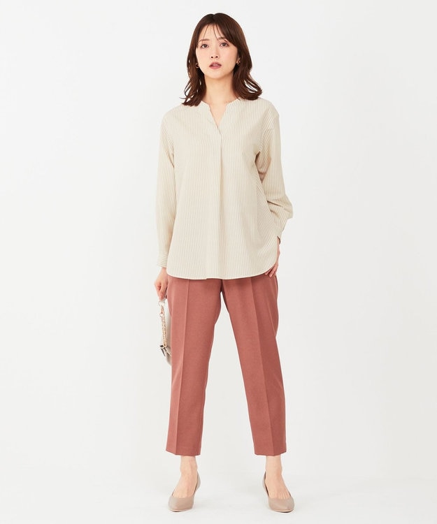 ANY SIS L 【AIコラボ】スタンドカラースキッパー ブラウス ベージュストライプ