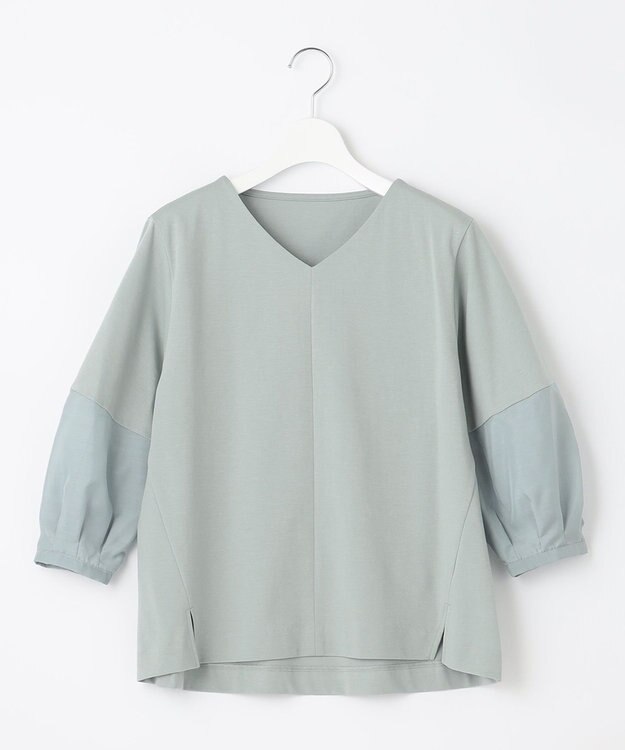 自由区 【洗える】エッセンシャルポンチ Vネックカットソー ライトグリーン系