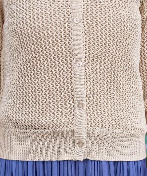 Tiaclasse L 【新色追加・洗える】パフスリーブ透かし編みニットカーディガン エクリュ