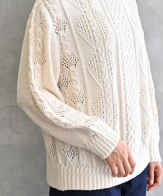 muuc 〈オーガニックコットン〉〈高品質スーピマ超長綿〉ローゲージニット アラン模様セーター OWHT  オフホワイト（生成り）