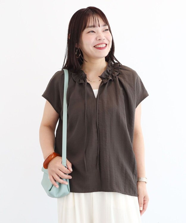 Green Parks 衿フリルブラウス Dark Brown