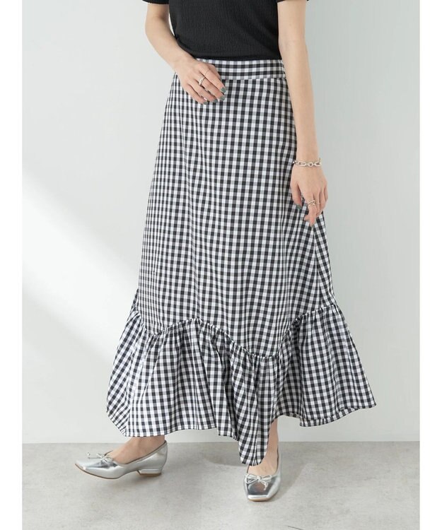 earth music&ecology イレヘムチェックスカート Black