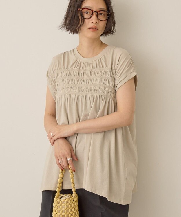 AMERICAN HOLIC シャーリング半袖フレアプルオーバー Beige