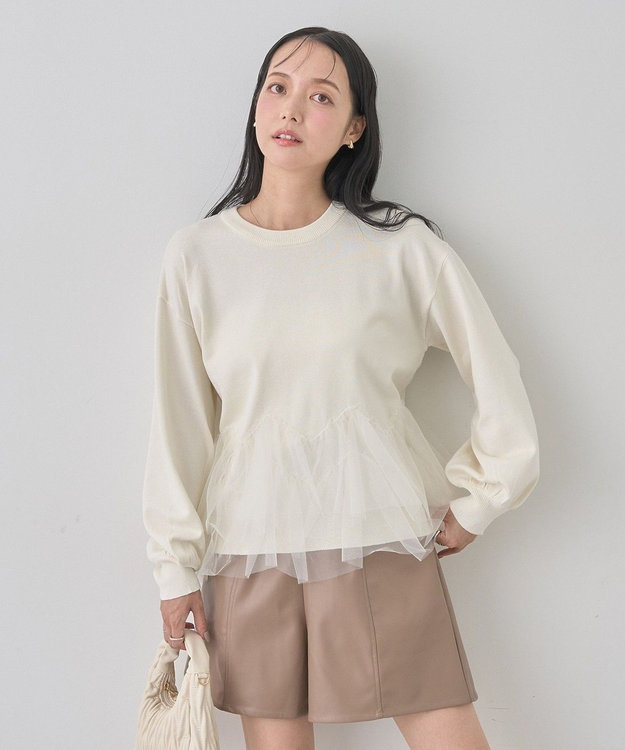 earth music&ecology チュールヘムニットプルオーバー Ivory