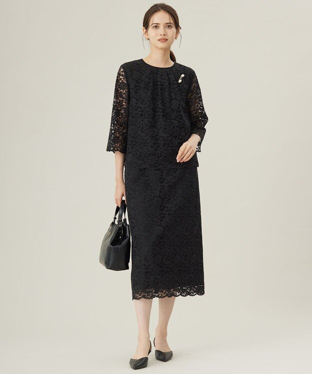 自由区 【セットアップ対応・洗える】フルールスカラレースプルオーバー ブラウス ブラック