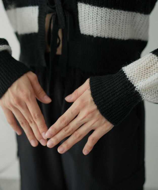 WEGO 【25年秋冬新作】モヘアタッチ2WAYリボンカーデ ホワイトボーダー