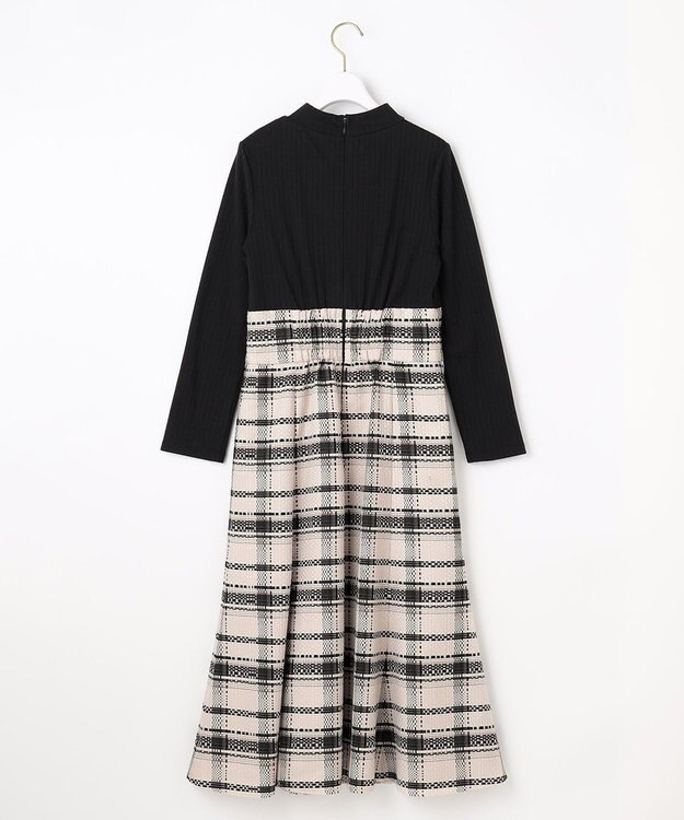 ANY SIS 【洗える】チェックジャガードコンビ ワンピース モノトーン系