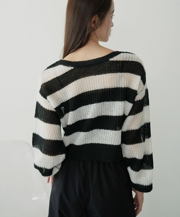 WEGO 【25年秋冬新作】モヘアタッチ2WAYリボンカーデ ホワイトボーダー