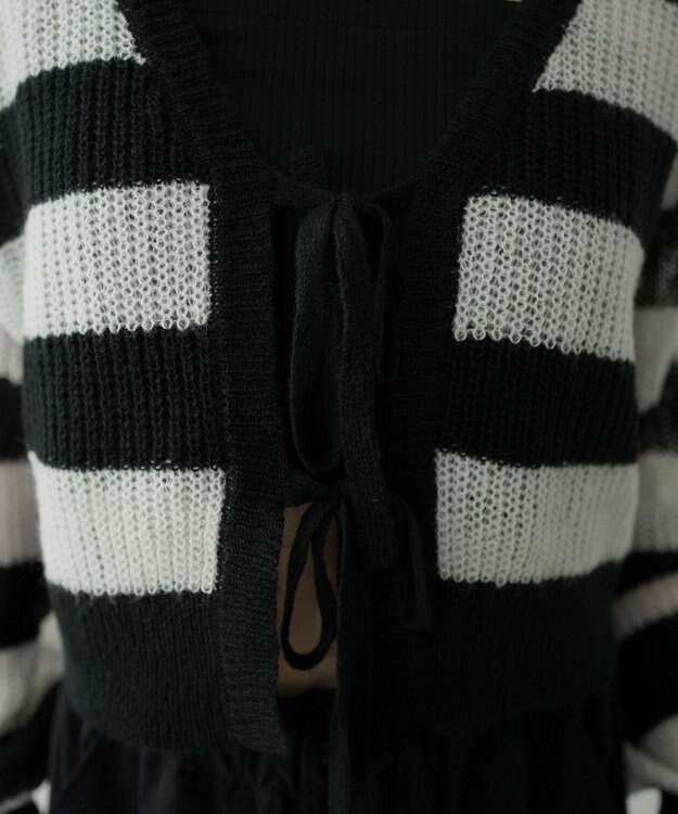 WEGO 【25年秋冬新作】モヘアタッチ2WAYリボンカーデ ホワイトボーダー