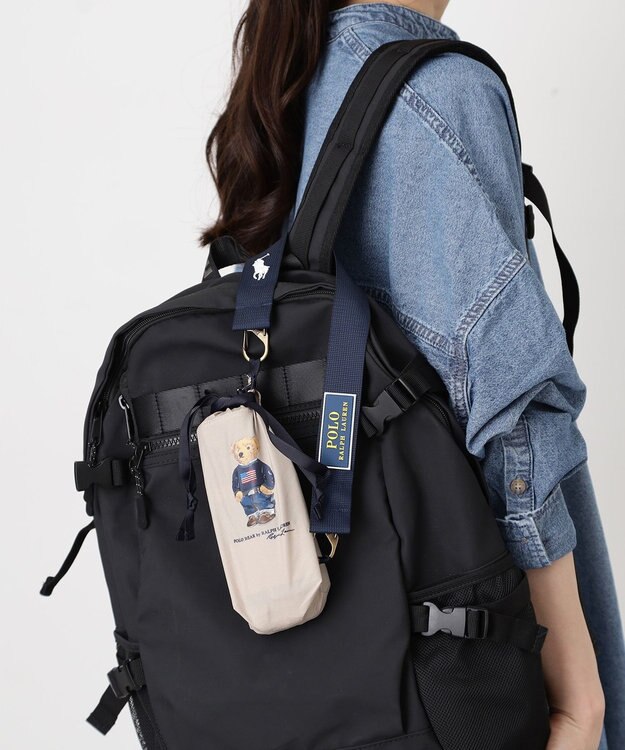 MOONBAT POLO RALPH LAUREN(ポロ ラルフローレン)FLAG BEAR 無地 5段折りたたみ傘 簡単開閉 ベージュ
