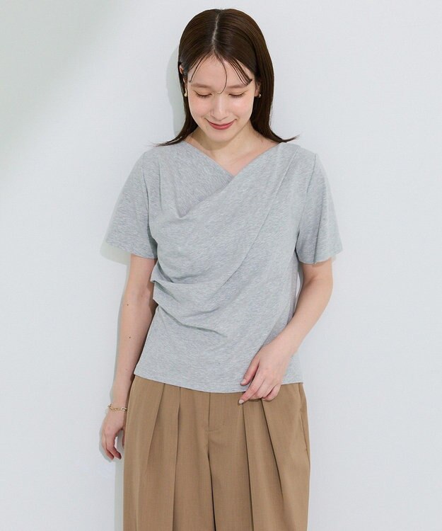 Green Parks ５分袖ドレーププルオーバー Gray Mixture