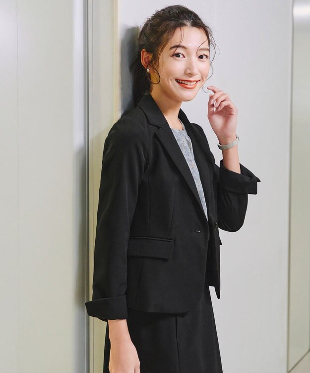 Tiaclasse L 【ダブルクロス・洗える】テーラードジャケット ブラック