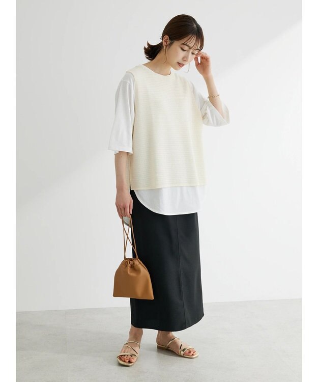 Green Parks 麻調Ｉラインスカート Black