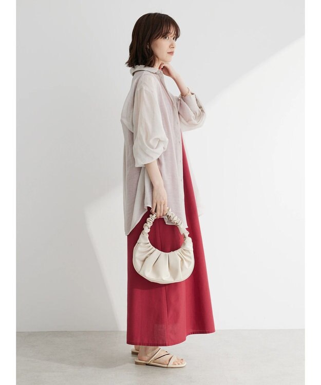 Green Parks 綿麻混ノースリーブワンピース Deep Red